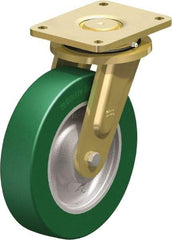 Blickle - 10" Diam x 2-23/64" Wide x 12" OAH Top Plate Mount Swivel Caster - Polyurethane-Elastomer Blickle Softhane, 2,640 Lb Capacity, Ball Bearing, 6-7/8 x 5-1/2" Plate - Apex Tool & Supply