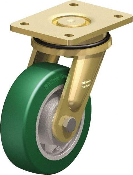 Blickle - 6" Diam x 1-31/32" Wide x 7-7/8" OAH Top Plate Mount Swivel Caster - Polyurethane-Elastomer Blickle Softhane, 1,210 Lb Capacity, Ball Bearing, 5-1/2 x 4-3/8" Plate - Apex Tool & Supply
