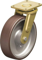 Blickle - 12" Diam x 3-9/64" Wide x 13-31/32" OAH Top Plate Mount Swivel Caster - Polyurethane-Elastomer Blickle Besthane, 5,280 Lb Capacity, Ball Bearing, 6-7/8 x 5-1/2" Plate - Apex Tool & Supply