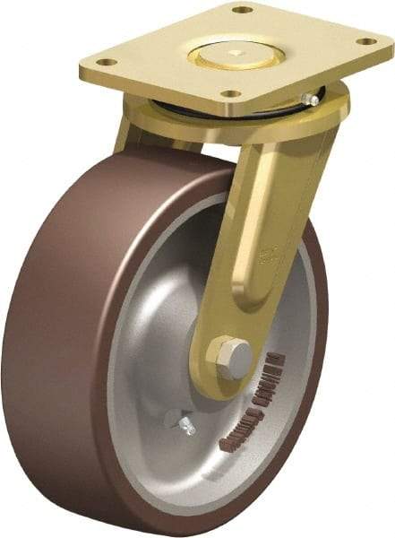 Blickle - 10" Diam x 3-9/64" Wide x 12" OAH Top Plate Mount Swivel Caster - Polyurethane-Elastomer Blickle Besthane, 3,960 Lb Capacity, Ball Bearing, 6-7/8 x 5-1/2" Plate - Apex Tool & Supply