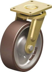 Blickle - 10" Diam x 3-9/64" Wide x 12" OAH Top Plate Mount Swivel Caster - Polyurethane-Elastomer Blickle Besthane, 3,960 Lb Capacity, Ball Bearing, 6-7/8 x 5-1/2" Plate - Apex Tool & Supply