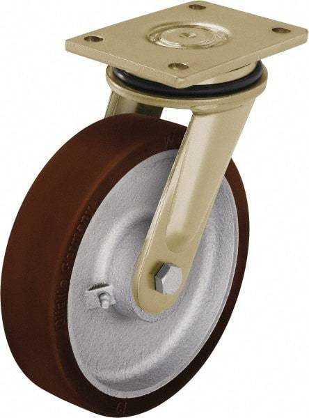 Blickle - 12" Diam x 2-23/64" Wide x 13-31/32" OAH Top Plate Mount Swivel Caster - Polyurethane-Elastomer Blickle Besthane, 3,960 Lb Capacity, Ball Bearing, 6-7/8 x 5-1/2" Plate - Apex Tool & Supply