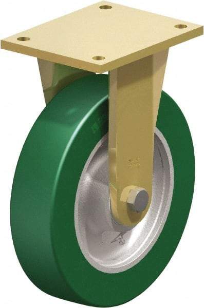 Blickle - 10" Diam x 2-23/64" Wide x 12" OAH Top Plate Mount Rigid Caster - Polyurethane-Elastomer Blickle Softhane, 2,640 Lb Capacity, Ball Bearing, 6-7/8 x 5-1/2" Plate - Apex Tool & Supply