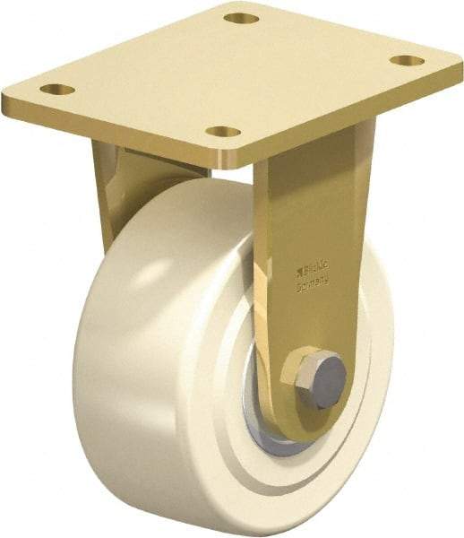 Blickle - 5" Diam x 2-5/32" Wide x 6-11/16" OAH Top Plate Mount Rigid Caster - Impact-Resistant Cast Nylon, 3,850 Lb Capacity, Ball Bearing, 5-1/2 x 4-3/8" Plate - Apex Tool & Supply