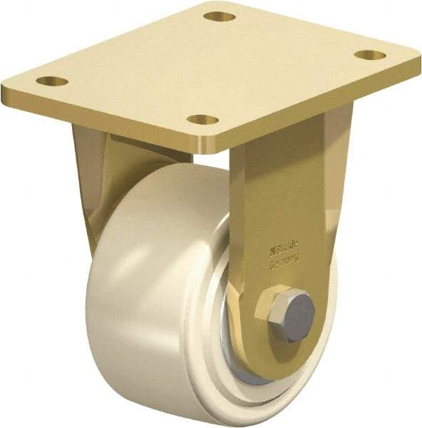 Blickle - 4" Diam x 2-5/32" Wide x 5-5/64" OAH Top Plate Mount Rigid Caster - Impact-Resistant Cast Nylon, 3,300 Lb Capacity, Ball Bearing, 5-1/2 x 4-3/8" Plate - Apex Tool & Supply