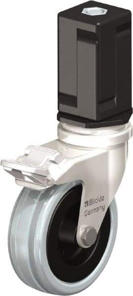 Blickle - 3" Diam x 63/64" Wide x 3-31/32" OAH Stem Mount Swivel Caster with Brake - Solid Rubber, 132 Lb Capacity, Plain Bore Bearing, Square Stem - Apex Tool & Supply