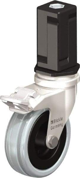 Blickle - 3" Diam x 63/64" Wide x 3-31/32" OAH Stem Mount Swivel Caster with Brake - Solid Rubber, 132 Lb Capacity, Plain Bore Bearing, Square Stem - Apex Tool & Supply