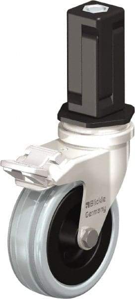 Blickle - 3" Diam x 63/64" Wide x 3-31/32" OAH Stem Mount Swivel Caster with Brake - Solid Rubber, 132 Lb Capacity, Plain Bore Bearing, Square Stem - Apex Tool & Supply
