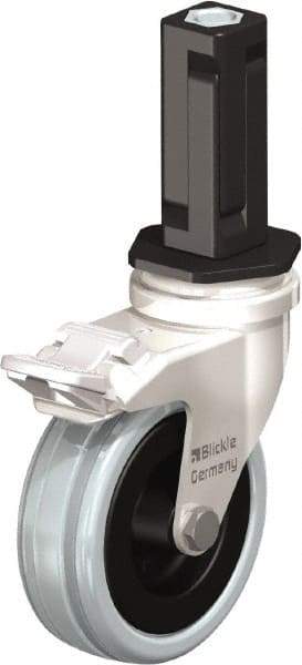 Blickle - 3" Diam x 63/64" Wide x 3-31/32" OAH Stem Mount Swivel Caster with Brake - Solid Rubber, 132 Lb Capacity, Plain Bore Bearing, Square Stem - Apex Tool & Supply