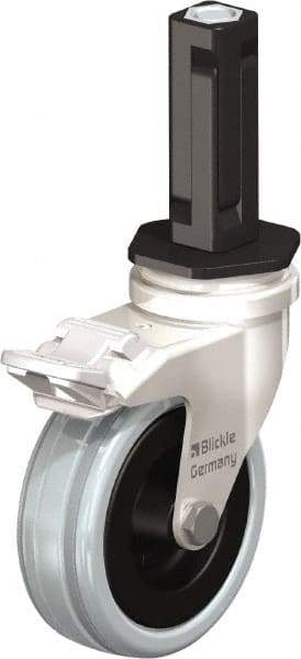 Blickle - 3" Diam x 63/64" Wide x 3-31/32" OAH Stem Mount Swivel Caster with Brake - Solid Rubber, 132 Lb Capacity, Plain Bore Bearing, Square Stem - Apex Tool & Supply