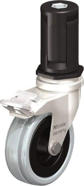 Blickle - 3" Diam x 63/64" Wide x 3-31/32" OAH Stem Mount Swivel Caster with Brake - Solid Rubber, 132 Lb Capacity, Plain Bore Bearing, Round Stem - Apex Tool & Supply