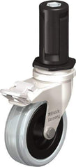 Blickle - 3" Diam x 63/64" Wide x 3-31/32" OAH Stem Mount Swivel Caster with Brake - Solid Rubber, 132 Lb Capacity, Plain Bore Bearing, Round Stem - Apex Tool & Supply