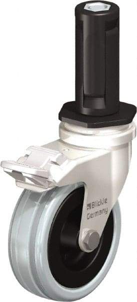 Blickle - 3" Diam x 63/64" Wide x 3-31/32" OAH Stem Mount Swivel Caster with Brake - Solid Rubber, 132 Lb Capacity, Plain Bore Bearing, Round Stem - Apex Tool & Supply
