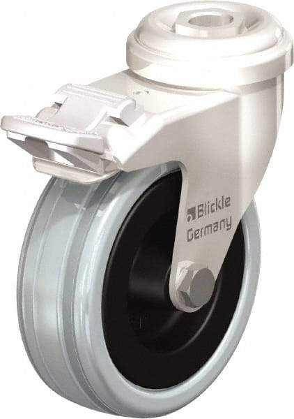 Blickle - 3" Diam x 63/64" Wide x 3-27/32" OAH Stem Mount Swivel Caster with Brake - Solid Rubber, 132 Lb Capacity, Plain Bore Bearing, Round Stem - Apex Tool & Supply