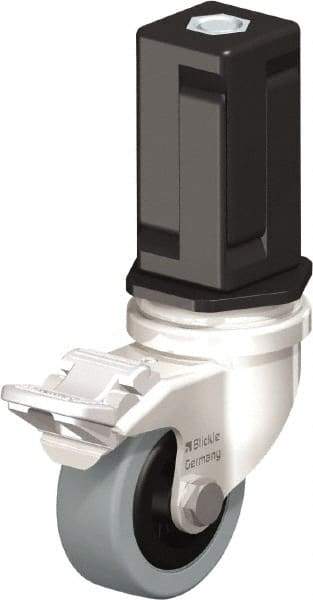 Blickle - 2" Diam x 45/64" Wide x 2-13/16" OAH Stem Mount Swivel Caster with Brake - Solid Rubber, 88 Lb Capacity, Plain Bore Bearing, Square Stem - Apex Tool & Supply