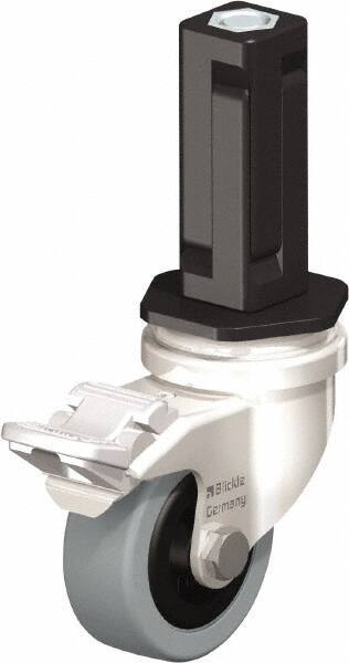 Blickle - 2" Diam x 45/64" Wide x 2-13/16" OAH Stem Mount Swivel Caster with Brake - Solid Rubber, 88 Lb Capacity, Plain Bore Bearing, Square Stem - Apex Tool & Supply