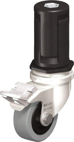 Blickle - 2" Diam x 45/64" Wide x 2-13/16" OAH Stem Mount Swivel Caster with Brake - Solid Rubber, 88 Lb Capacity, Plain Bore Bearing, Round Stem - Apex Tool & Supply