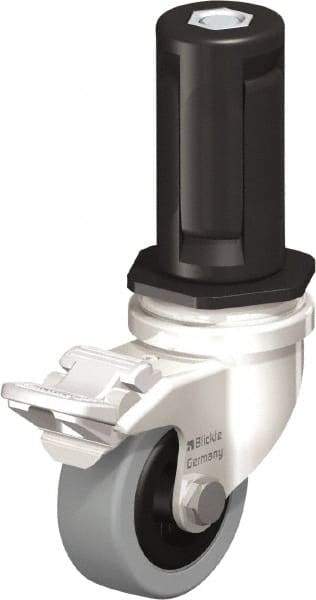Blickle - 2" Diam x 45/64" Wide x 2-13/16" OAH Stem Mount Swivel Caster with Brake - Solid Rubber, 88 Lb Capacity, Plain Bore Bearing, Round Stem - Apex Tool & Supply
