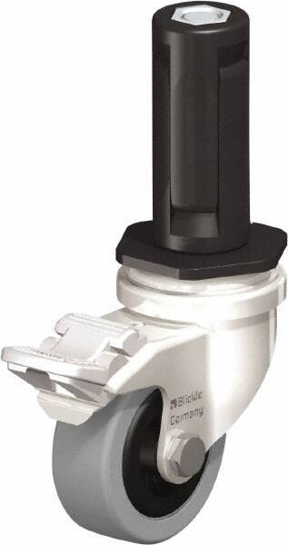 Blickle - 2" Diam x 45/64" Wide x 2-13/16" OAH Stem Mount Swivel Caster with Brake - Solid Rubber, 88 Lb Capacity, Plain Bore Bearing, Round Stem - Apex Tool & Supply