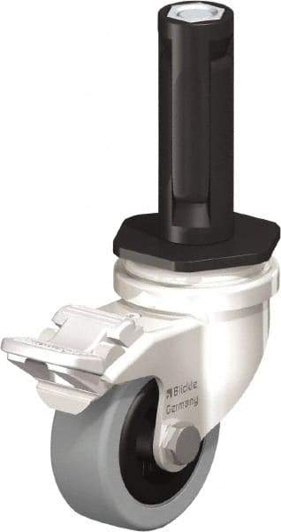 Blickle - 2" Diam x 45/64" Wide x 2-13/16" OAH Stem Mount Swivel Caster with Brake - Solid Rubber, 88 Lb Capacity, Plain Bore Bearing, Round Stem - Apex Tool & Supply