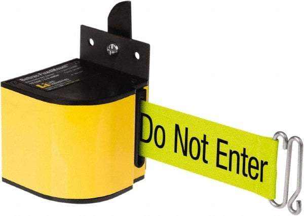 Lavi Industries - 3-1/2" High x 3-1/4" Long x 3-1/4" Wide Retractable Barrier Belt - Aluminum, Powdercoat Finish, Yellow, Use with Upright - Apex Tool & Supply
