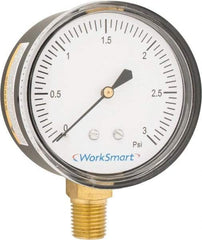 Value Collection - 2-1/2" Dial, 1/4 Thread, 0-3 Scale Range, Pressure Gauge - Lower Connection Mount, Accurate to 1.5% of Scale - Apex Tool & Supply