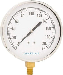 Value Collection - 4-1/2" Dial, 1/4 Thread, 0-200 Scale Range, Pressure Gauge - Lower Connection Mount, Accurate to 0.01% of Scale - Apex Tool & Supply