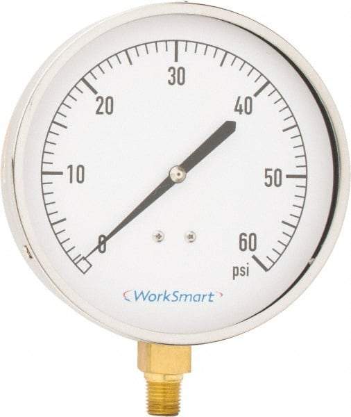 Value Collection - 4-1/2" Dial, 1/4 Thread, 0-60 Scale Range, Pressure Gauge - Lower Connection Mount, Accurate to 0.01% of Scale - Apex Tool & Supply