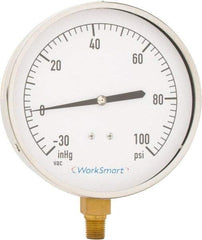Value Collection - 4-1/2" Dial, 1/4 Thread, 30-0-100 Scale Range, Pressure Gauge - Lower Connection Mount, Accurate to 0.01% of Scale - Apex Tool & Supply