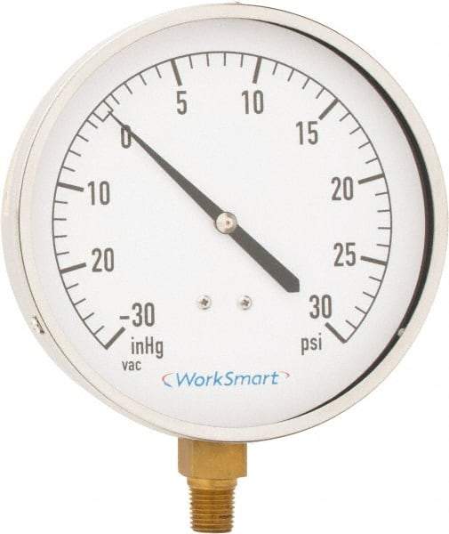 Value Collection - 4-1/2" Dial, 1/4 Thread, 30-0-30 Scale Range, Pressure Gauge - Lower Connection Mount, Accurate to 0.01% of Scale - Apex Tool & Supply