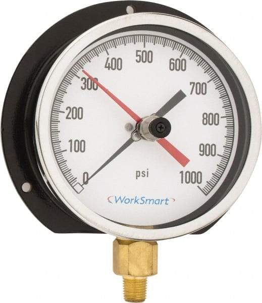 Value Collection - 4-1/2" Dial, 1/4 Thread, 0-1,000 Scale Range, Pressure Gauge - Lower Connection Mount, Accurate to 0.5% of Scale - Apex Tool & Supply