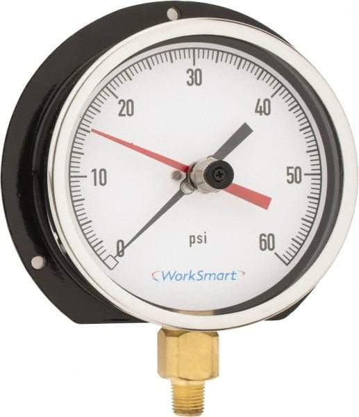 Value Collection - 4-1/2" Dial, 1/4 Thread, 0-60 Scale Range, Pressure Gauge - Lower Connection Mount, Accurate to 0.5% of Scale - Apex Tool & Supply