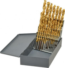 Hertel - 1/16 to 1/2", 135° Point, TiN Finish, High Speed Steel Jobber Length Drill Bit Set - Apex Tool & Supply
