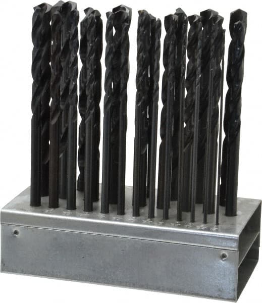 Hertel - 1/16 to 1/2", 135° Point, Black Oxide Finish, High Speed Steel Aircraft Extension Length Drill Bit Set - Apex Tool & Supply