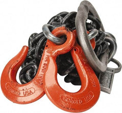 Lift-All - 5' Long x 4-1/2" Wide, 15,200 Lb Basket Capacity, Alloy Steel Web Sling - 15,200 Lb Choker Capacity, DOS Chain Sling, 3/8" Diam Chain, Natural, Double Style - Apex Tool & Supply