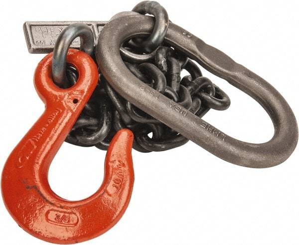 Lift-All - 5' Long x 4-1/2" Wide, 8,800 Lb Basket Capacity, Alloy Steel Web Sling - 8,800 Lb Choker Capacity, SOS Chain Sling, 3/8" Diam Chain, Natural, Single Style - Apex Tool & Supply