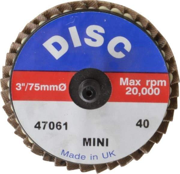 Garryson - 40 Grit, 3" Disc Diam, Type 27 Zirconia Alumina Flap Disc - 20,000 Max RPM, Nylon Backing, Quick Change Type R Attaching System, Coated - Apex Tool & Supply