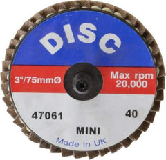 Garryson - 40 Grit, 3" Disc Diam, Type 27 Zirconia Alumina Flap Disc - 20,000 Max RPM, Nylon Backing, Quick Change Type R Attaching System, Coated - Apex Tool & Supply