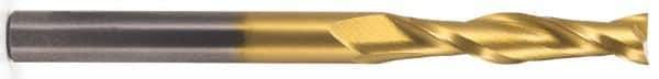 Atrax - 1", 2-1/4" LOC, 1" Shank Diam, 5" OAL, 2 Flute, Solid Carbide Square End Mill - Single End, TiN Finish, Spiral Flute, 30° Helix, Centercutting, Right Hand Cut - Apex Tool & Supply
