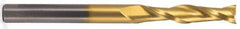 Atrax - 1", 2-1/4" LOC, 1" Shank Diam, 5" OAL, 2 Flute, Solid Carbide Square End Mill - Single End, TiN Finish, Spiral Flute, 30° Helix, Centercutting, Right Hand Cut - Apex Tool & Supply