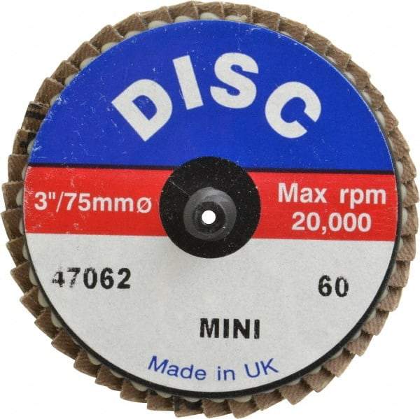 Garryson - 60 Grit, 3" Disc Diam, Type 27 Zirconia Alumina Flap Disc - 20,000 Max RPM, Nylon Backing, Quick Change Type R Attaching System, Coated - Apex Tool & Supply