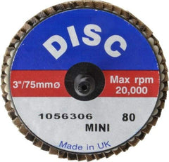 Garryson - 80 Grit, 3" Disc Diam, Type 27 Zirconia Alumina Flap Disc - 20,000 Max RPM, Nylon Backing, Quick Change Type R Attaching System, Coated - Apex Tool & Supply