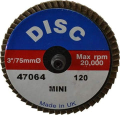 Garryson - 120 Grit, 3" Disc Diam, Type 27 Zirconia Alumina Flap Disc - 20,000 Max RPM, Nylon Backing, Quick Change Type R Attaching System, Coated - Apex Tool & Supply