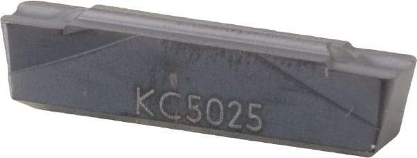 Kennametal - 500G GMP Grade KC5025, 5mm Cutting Width Carbide Grooving Insert - 4.2mm Max Depth of Cut, Neutral, 0.8mm Corner Radius, TiAlN Finish - Apex Tool & Supply