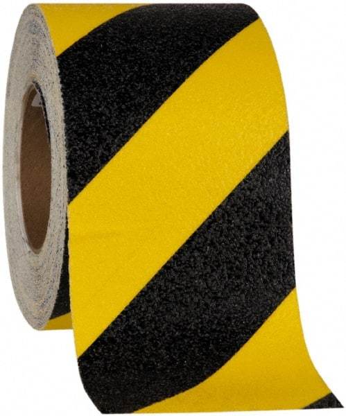 NMC - Black & Yellow Striped Anti-Slip Vinyl Tape - 6" Wide x 60' Long x 0.02" Thick, General Traffic - Apex Tool & Supply