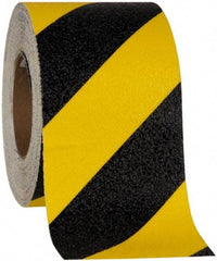 NMC - Black & Yellow Striped Anti-Slip Vinyl Tape - 6" Wide x 60' Long x 0.02" Thick, General Traffic - Apex Tool & Supply