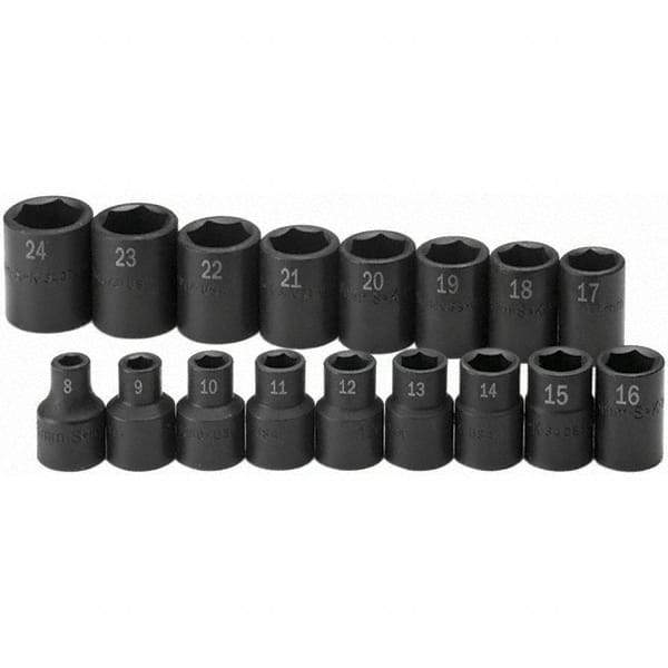 SK - 1/2" Drive Standard Impact Socket Set - 8 to 24mm, Metric Measurement Standard - Apex Tool & Supply