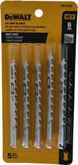 DeWALT - 4" Long, 6 Teeth per Inch, High Carbon Steel Jig Saw Blade - Toothed Edge, 1/4" Wide x 0.06" Thick, U-Shank - Apex Tool & Supply