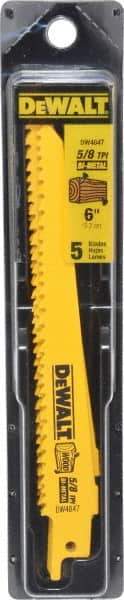 DeWALT - 6" Long, Bi-Metal Reciprocating Saw Blade - Tapered Profile, 5 to 8 TPI, Toothed Edge, Universal Shank - Apex Tool & Supply