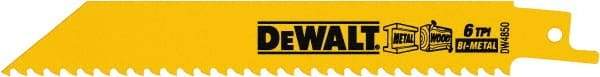 DeWALT - 6" Long, Bi-Metal Reciprocating Saw Blade - Straight Profile, 6 TPI, Toothed Edge, Universal Shank - Apex Tool & Supply